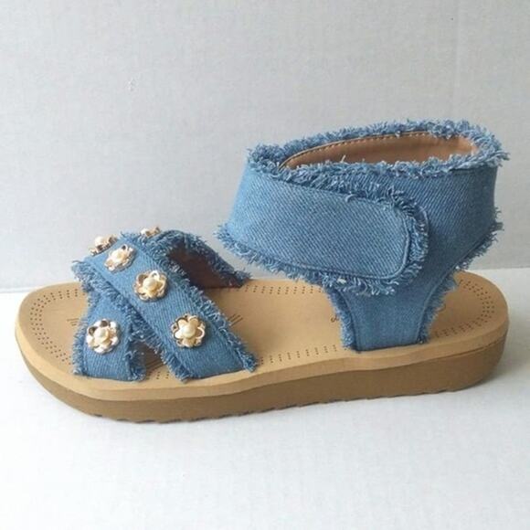 Forever Jeans & Rose Gold Flower Sandals Size 5 - Picture 1 of 7